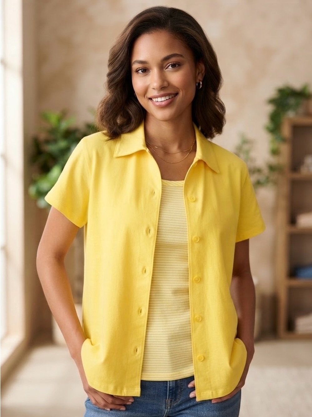 Chadwicks Bright Yellow Short-Sleeve Button Down Shirt